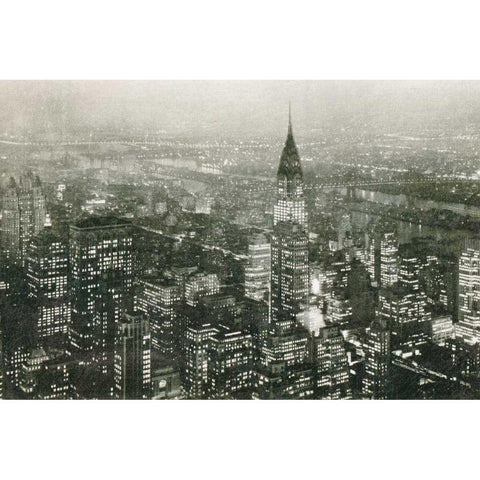 Manhattan at Night Black Modern Wood Framed Art Print by Wild Apple Portfolio