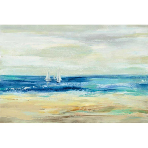 Sand and Sea White Modern Wood Framed Art Print by Vassileva, Silvia