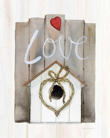 Rustic Valentine Birdhouse Black Ornate Wood Framed Art Print with Double Matting by McKenna, Kathleen Parr