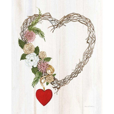 Rustic Valentine Heart Wreath I White Modern Wood Framed Art Print by McKenna, Kathleen Parr
