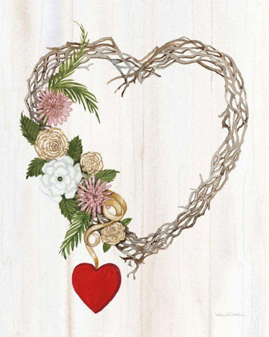 Rustic Valentine Heart Wreath I Black Ornate Wood Framed Art Print with Double Matting by McKenna, Kathleen Parr