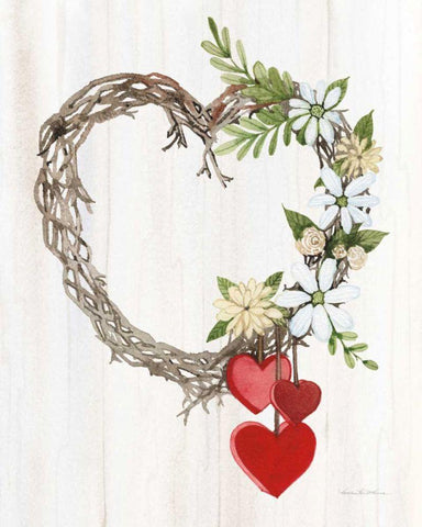 Rustic Valentine Heart Wreath II Black Ornate Wood Framed Art Print with Double Matting by McKenna, Kathleen Parr