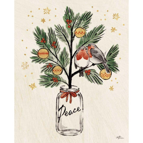 Christmas Lovebirds VI Gold Ornate Wood Framed Art Print with Double Matting by Penner, Janelle