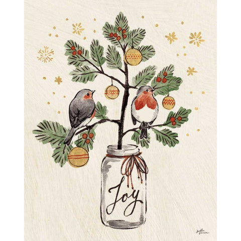 Christmas Lovebirds VII Black Modern Wood Framed Art Print with Double Matting by Penner, Janelle