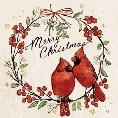 Christmas Lovebirds XII White Modern Wood Framed Art Print with Double Matting by Penner, Janelle