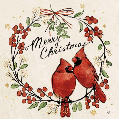 Christmas Lovebirds XII Black Modern Wood Framed Art Print by Penner, Janelle