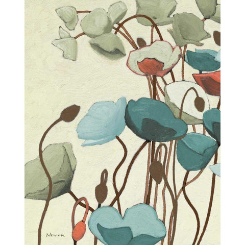 Blue Pavots Ondule I White Modern Wood Framed Art Print by Novak, Shirley
