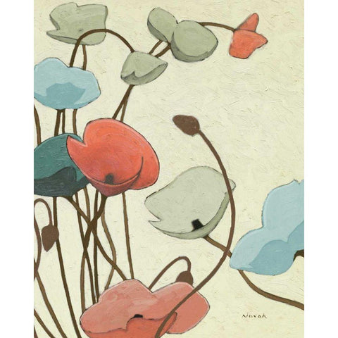 Blue Pavots Ondule II White Modern Wood Framed Art Print by Novak, Shirley