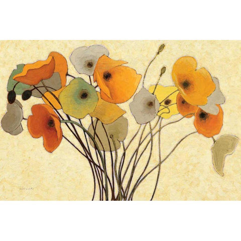 Pumpkin Poppies I White Modern Wood Framed Art Print by Novak, Shirley