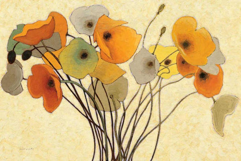 Pumpkin Poppies I Black Ornate Wood Framed Art Print with Double Matting by Novak, Shirley