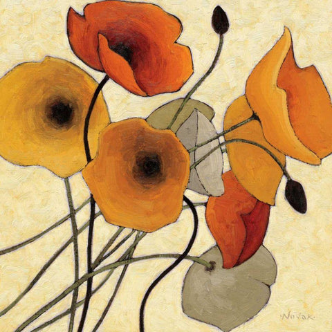 Pumpkin Poppies II Black Ornate Wood Framed Art Print with Double Matting by Novak, Shirley