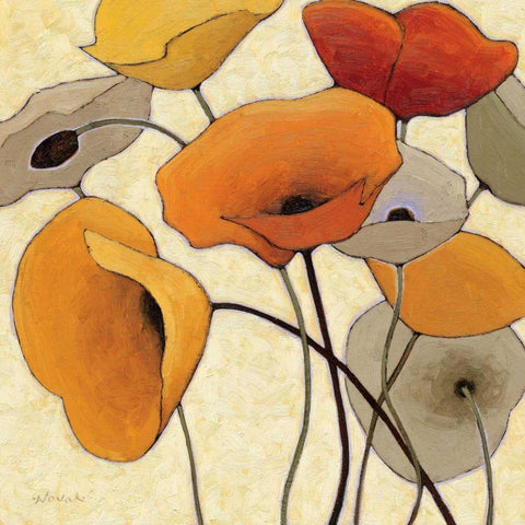 Pumpkin Poppies III White Modern Wood Framed Art Print by Novak, Shirley