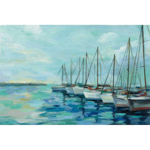 Breakwater and Boats Black Modern Wood Framed Art Print with Double Matting by Vassileva, Silvia