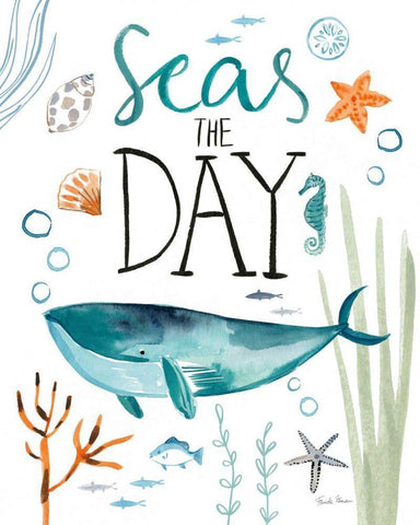 Whale Tale II White Modern Wood Framed Art Print with Double Matting by Zaman, Farida