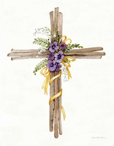 Easter Blessing Cross I Black Ornate Wood Framed Art Print with Double Matting by McKenna, Kathleen Parr