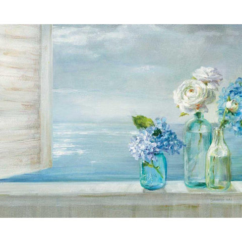 A Beautiful Day At the Beach - 3 Glass Bottles Black Modern Wood Framed Art Print with Double Matting by Nai, Danhui