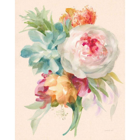 Garden Bouquet I on Peach Linen Black Modern Wood Framed Art Print with Double Matting by Nai, Danhui