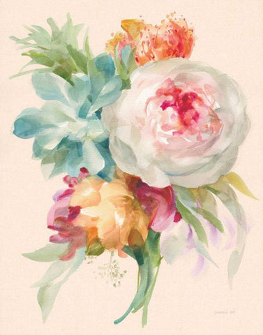 Garden Bouquet I on Peach Linen White Modern Wood Framed Art Print with Double Matting by Nai, Danhui