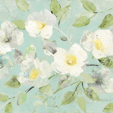 Fading Spring Blue - Bright White Crop White Modern Wood Framed Art Print by Hristova, Albena