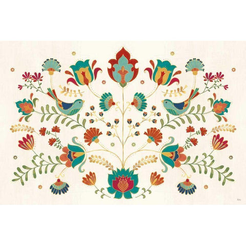 Folk Floral I Gold Ornate Wood Framed Art Print with Double Matting by Charron, Veronique