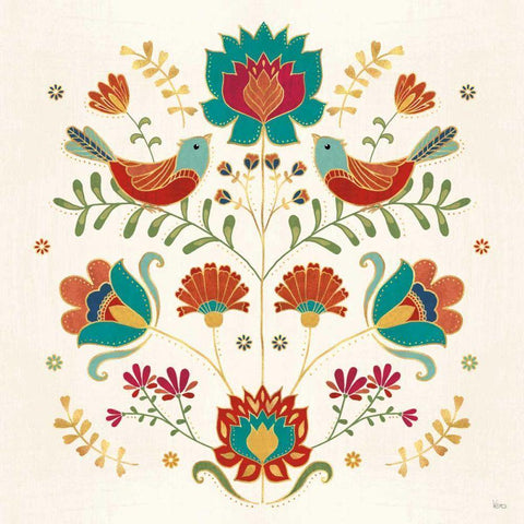 Folk Floral II Black Modern Wood Framed Art Print with Double Matting by Charron, Veronique