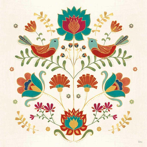 Folk Floral II White Modern Wood Framed Art Print with Double Matting by Charron, Veronique