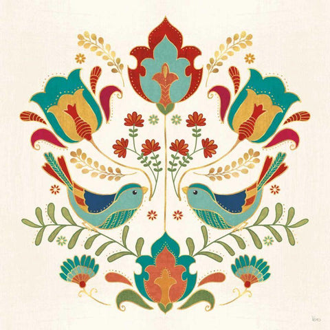 Folk Floral III White Modern Wood Framed Art Print with Double Matting by Charron, Veronique