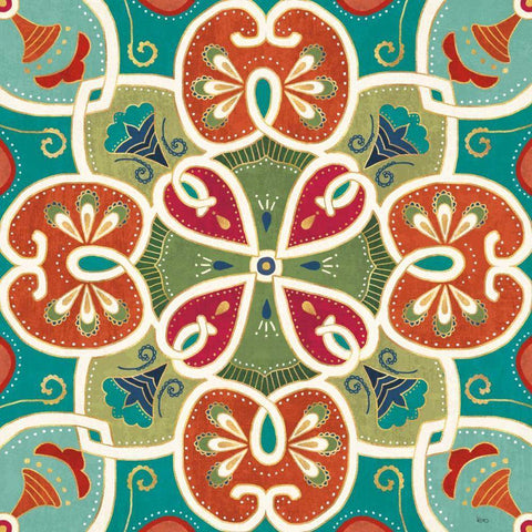 Folk Floral VI Black Ornate Wood Framed Art Print with Double Matting by Charron, Veronique