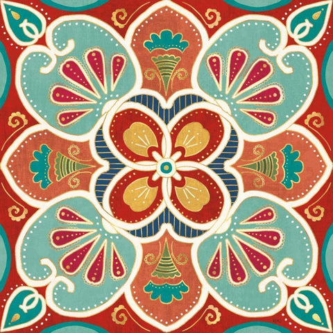 Folk Floral VII Gold Ornate Wood Framed Art Print with Double Matting by Charron, Veronique