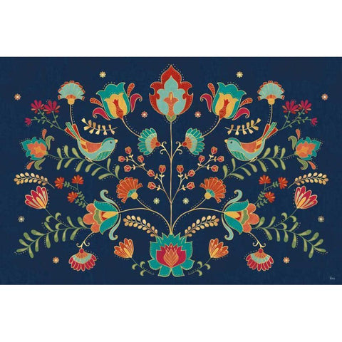 Folk Floral I Dark White Modern Wood Framed Art Print by Charron, Veronique