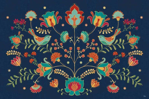 Folk Floral I Dark White Modern Wood Framed Art Print with Double Matting by Charron, Veronique