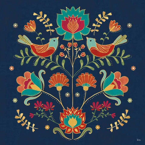 Folk Floral II Dark White Modern Wood Framed Art Print with Double Matting by Charron, Veronique