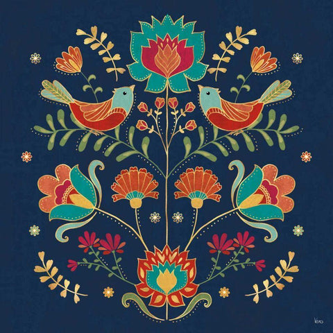 Folk Floral II Dark Black Modern Wood Framed Art Print by Charron, Veronique