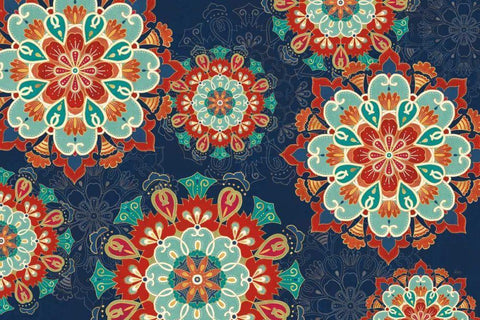 Folk Floral VIII Dark Black Ornate Wood Framed Art Print with Double Matting by Charron, Veronique