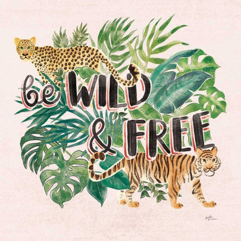 Jungle Vibes VII - Be Wild and Free Pink White Modern Wood Framed Art Print by Penner, Janelle