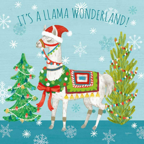 Lovely Llamas Christmas XII White Modern Wood Framed Art Print with Double Matting by Urban, Mary