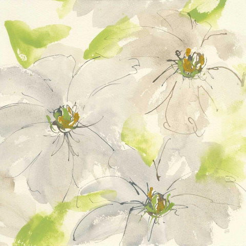 Dancing Clematis II White Modern Wood Framed Art Print with Double Matting by Paschke, Chris