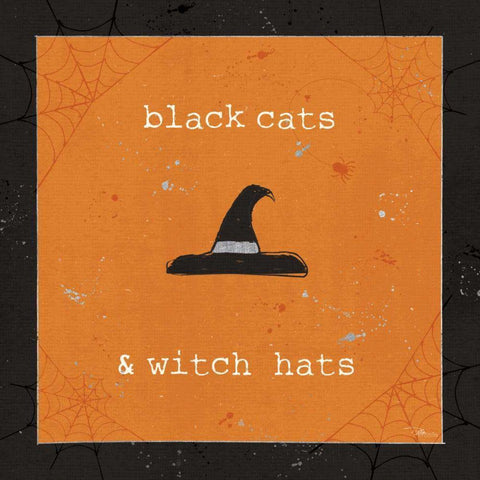 Spooky Cuties II Witch Hats White Modern Wood Framed Art Print by Pela Studio