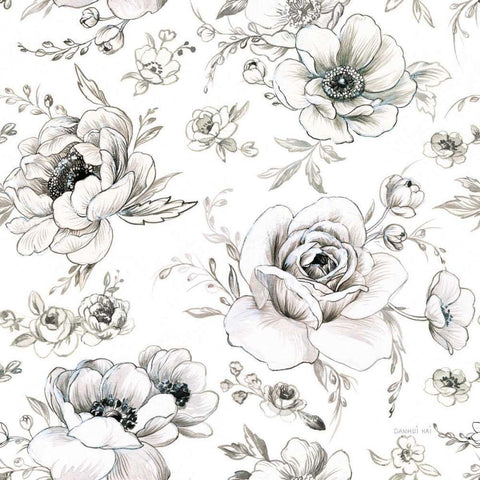 Sketchbook Garden Pattern VA on White Black Ornate Wood Framed Art Print with Double Matting by Nai, Danhui