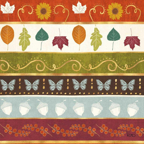 Autumn Otomi Pattern VII Black Ornate Wood Framed Art Print with Double Matting by Charron, Veronique