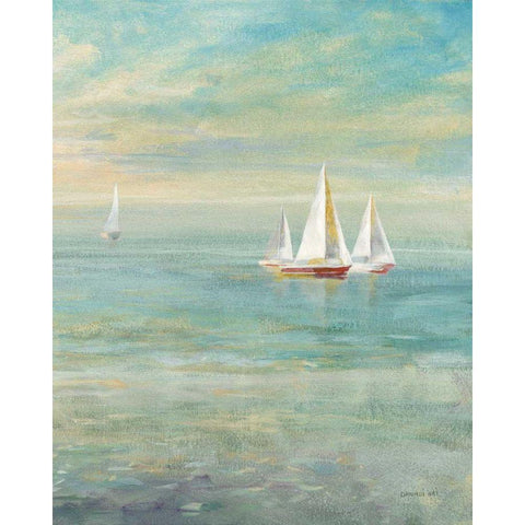 Sunrise Sailboats II Nautical Black Modern Wood Framed Art Print with Double Matting by Nai, Danhui