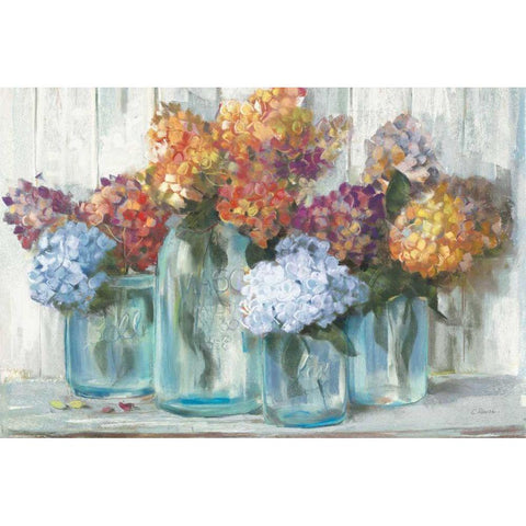 Fall Hydrangeas in Glass Jar Crop Black Modern Wood Framed Art Print with Double Matting by Rowan, Carol