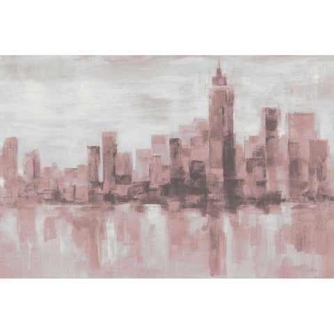 Misty Day in Manhattan Pink Gray Black Modern Wood Framed Art Print with Double Matting by Vassileva, Silvia