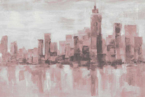 Misty Day in Manhattan Pink Gray White Modern Wood Framed Art Print with Double Matting by Vassileva, Silvia