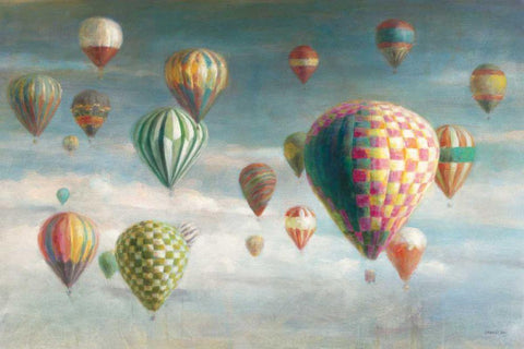 Hot Air Balloons with Pink Crop Black Ornate Wood Framed Art Print with Double Matting by Nai, Danhui