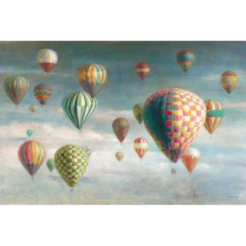 Hot Air Balloons with Pink Crop Black Modern Wood Framed Art Print with Double Matting by Nai, Danhui