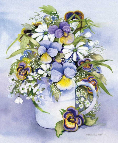 Pansies Perfect White Modern Wood Framed Art Print with Double Matting by McKenna, Kathleen Parr