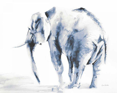 Lone Elephant Blue Gray Crop White Modern Wood Framed Art Print with Double Matting by Valle, Aimee Del