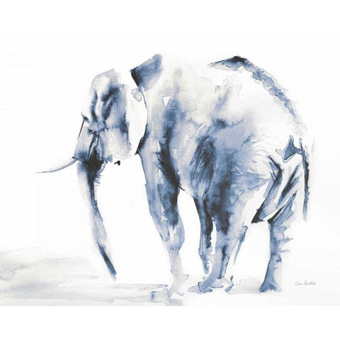 Lone Elephant Blue Gray Crop Black Modern Wood Framed Art Print with Double Matting by Valle, Aimee Del