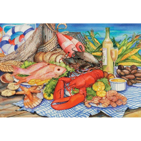 Seafood Platter White Modern Wood Framed Art Print by McKenna, Kathleen Parr